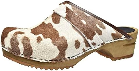 Sanita Caroline Mule Clog | Original Handmade Wooden Leather Clog for Women | Sustainable Sole, Brown Cow, 4 UK