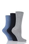 Gentle Grip Ladies 3 Pair Plain Cotton Diabetic Socks, 4-8 Ladies, Blue/Grey/Black