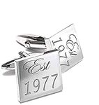 Birth Year Silver Square Cufflinks - Established Any Year You Choose With Luxury Chrome Case - Custom