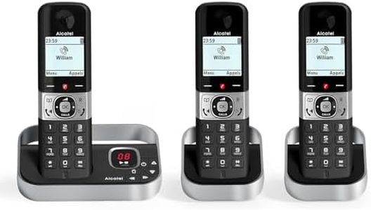 ALCATEL F890 Voice Trio - Téléphone Fixe Sans Fil DECT Avec Répondeur - Écran Graphique Haute Résolution - Mains Libres - Blocage Des Appels - Sonnerie VIP - Répondeur 50 Min - 3 Combinés - Noir/Gris