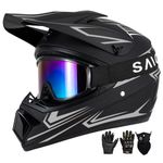 Youth Kids Motocross Helmet - Adult ATV Dirt Bike Helmet with Goggles Gloves & Mask Quick, Full Face Motorcycle Helmet with Quick Release Buckle DOT Certified (Gray, Large)