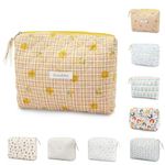 Travel Toiletry Bag, Cotton Floral Travel Makeup Bag, Portable Cosmetic Bag, Travel Makeup Storage Bag for Women Girls (Yellow)