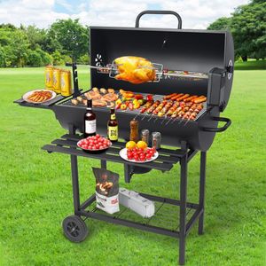 Charcoal Grills Outdoor BBQ Grill, Barrel Charcoal Grill with Side Table, with Nearly 565 Sq.In. Cooking Area, Cooking Space for 8-12 People, Ideal for Camping and Backyard BBQ (Includes a Rotisserie)