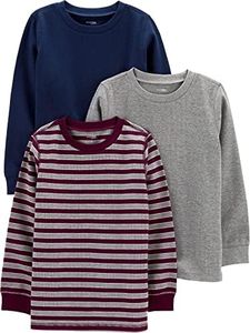 Simple Joys by Carter's Boys' 3-Pack Thermal Long Sleeve Shirts, Dark Burgundy Stripe/Grey Heather/Navy, 7
