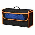 JVCV® Car Trunk Organizer Storage Bag with Mesh Pocket | Foldable Boot Storage Box | Durable Anti Slip Black Organizer | 29x50x17 cm | Multipurpose Car Storage (Large - Black Orange)