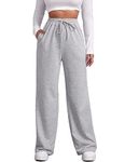 FACDIBY Wide Leg Sweatpants for Women Elastic High Waisted Drawstring Loose Pants with Pockets, 01-light Grey, M