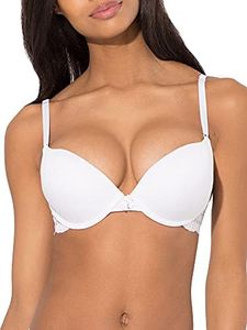 Smart & Sexy Women's Maximum Cleavage Underwire Push up Bra, White with Lace Wings, 36B