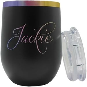 Personalized 12 oz Insulated Stemless Wine Tumbler - Custom Engraved and Monogrammed (Black with Prism)