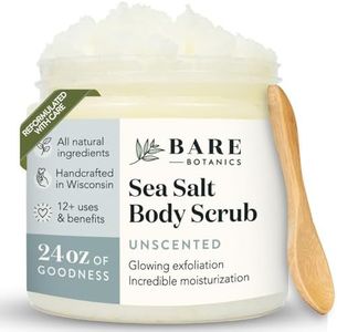 Bare Botanics Unscented Body Scrub 24 oz - Naturally Scented Sea Salt Scrub Made in Madison, WI - Formulated w/Skin Loving Moisturizers - Vegan, Cruelty Free Exfoliator w/a Cute Wooden Spoon