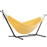 Vivere Double Polyester Hammock with Space Saving Steel Stand, Yellow (450 lb Capacity - Premium Carry Bag Included)