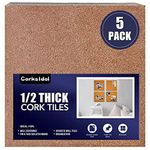 Corksidol Natural Cork,Cork Board Tiles 12" x 12" x 1/2"(Strong Self Adhesive) for Floor/Wall/DIY,5Pack,Corkboard [Office Product]