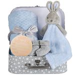 Hoolaroo New Baby Hampers Gift Set New Baby Giftd Boy Unique Suitcase Memory Box Cute Soft Newborn Baby Gifts Boy Milestone Blue Bunny Comforter Blanket