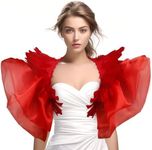 JPXH Gothic Mesh Feather Shrug Cape Shawl Halloween Costume for Adult Red