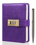 WEMATE Journal with Lock, A6 PU Leather Diary with Lock 192 Pages, Lock Journal Password Notebook with Pen & Gift Box, Lock Diary for Men and Women 4.3X 6.18in Purple