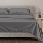 Mayfair Linen 100% Egyptian Cotton Split King Size Sheet Set for Adjustable Bed - 600 Thread Count Sateen Weave - 5 Pc Set - Luxury Sheets - Deep Pocket Cotton Sheets - Breathable, Cooling - Dark Grey