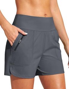 Heathyoga 5" Swim Board Shorts Women Stretchy High Waisted Bathing Suits Bottoms Quick Dry UPF 50+ Beach Shorts with Liner Grey Medium