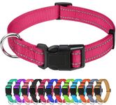 TagMe Reflective Nylon Dog Collars, Adjustable Classic Dog Collar with Quick Release Buckle for Small Dogs, Pink, 1.5 cm Width