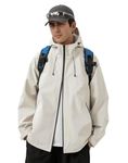 Venzina® Men's Waterproof Windbreaker Lightweight Jacket, Windproof Structured Hiking Jacket with Hood, Breathable Relaxed Fit for Trekking Cycling Camping Commute-Light Khaki-M