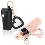 Ouligay 2pcs PU Leather Potable Chapstick Holder Key Chain Bulk with Mirror, Lip Gloss Keychain Holder for Women Gift for Travel, Party, Holiday Gifts(Pink and Black)