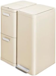 Caraway Slim Trash and Recycling Duo - Stainless Steel 13 Gallon Step Trash Can and 2-Drawer Recycling Bin - Cream