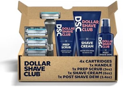 Dollar Shave Club | 4-Blade Ultimate Shave Bundle | Diamond Grip Club Series Razor Handle, 4-Blade Razor Cartridges, Prep Scrub 3oz, Shave Cream 6oz, Post Shave Dew 3.4oz