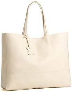 ADORATTI Italian Leather Tote Bag for Women - Large Shoulder Shopper, Fits 16” Laptop, Keychain Holder, Made in Italy - Ivory