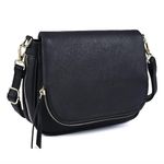 Crossbody Bags for Women Small Pu Leather Over the Shoulder Purses and Flap Cross Body Handbags with Multi Pockets, Black