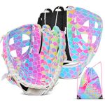 Ausletie Kids Baseball, Softball Mitt for Kids Girls Toddlers, Tee Ball Glove, Left Hand Throw, 9" (for 3-5 years old), 10.5" (for 5-9 years old), Rainbow Mermaid
