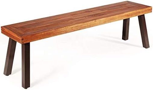 Giantex Outdoor Bench, Acacia Wood Patio Seating, Dining Benches for Garden, Lawn, Farmhouse and Entryway with Metal Legs, Rustic Brown and Black (1)