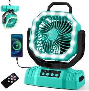 Odoland Portable Camping Fan with LED Lantern, 20000mAh Rechargeable Battery Powered Fan with Auto Oscillation, Timer, Remote, 360° Rotation Hook, 4 Speeds for Power Outage Travel Home, Cayan
