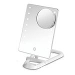 Conair Lighted Makeup Mirror with 10X Spot Magnification and Phone Holder, Portable Mirror, LED Makeup Mirror with Lights, 1X/10X Magnifying Mirror, Battery Operated in Glossy White