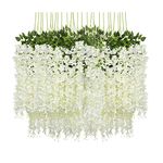 SUPER GELINGEN 43.2 FT Artificial Wisteria Vine Hanging Garland Silk Long Hanging Bush Flowers String Home, Festival, Party, Wedding Decor (Pack of 24, White)