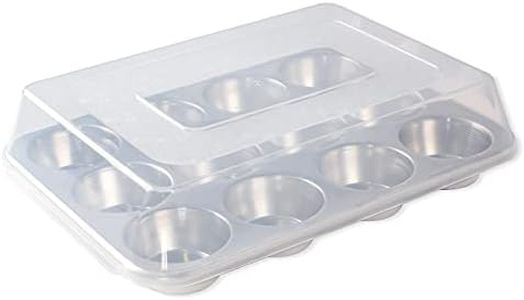 Nordic Ware USA Natural Aluminium 12-Cup Muffin Pan with High-Domed Lid, 34 x 25 x 8 cm