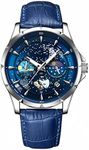 MINILUJIA 50M Waterproof Men World Map Watches Creative Starry Universe Earth Globe Moon Sun Rotating Eye-catching Personalized Cool Unique Mens Watches, blue Luminous, unique