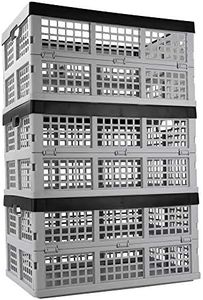 Ucake 34 L Foldable Plastic Collapsible Crate, Stackable Storage Crate, 3 Packs