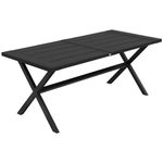 Outsunny 71" Outdoor Dining Table for 6 People, Rectangle Garden Table with X Shape Legs, Faux Woodgrain Top, Aluminium Frame Patio Table for Backyard, Black