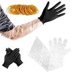 XIHIRCD One-Use Field Dressing Kit, Including 25 Pairs Black Deer Gutting Gloves 25 Pairs Clear Long Field Dressing Gloves with 160pcs Rubber Band, Deer Hunting Accessories and Equipment