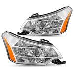 TUSDAR Headlight Assembly Set for 2008-2011 Ford Focus S | SE | SES | SEL Passenger & Driver Side (Chrome Housing with Amber Reflector)
