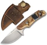 Cool Hand 5.98" Knife with Leather Sheath, Full Tang Compact Horizontal Carry Knife, Leather Belt Loop Sheath with Buckle, Outdoors Drop Point 440C Fixed Blade, Ram Horn Handle