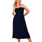 NetSetUK Women's Strapless Sheering Boob Tube Gather Oversized Plus Size Elasticated Bust Bandeau Plain Beach Summer Sleeveless Top Midi Dress for Ladies 8-22 Navy Blue