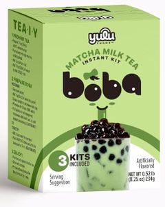 YULU FOODS Instant Bubble Pearl Matcha Milk Tea Kit with Authentic Brown Sugar Tapioca Pearls, Ready in Under One Minute, Paper Straws Included – 3 Servings
