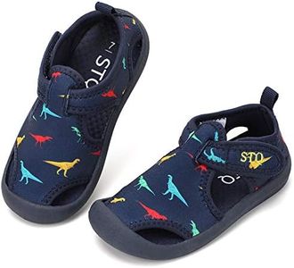 STQ Kids Water Shoes Breathable Outdoor Beach Swim Pool Sandals for Boys(Toddler/Little Kid) NAVY/DINOSAUR 7 M US Toddler