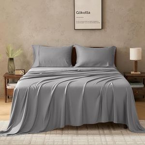 GOKOTTA FSC® Certified Bamboo Rayon Sheets Queen Size, 16 Inch Pocket Fitted Sheet with Elastic Corner Straps,Cooling Breathable Luxury and Soft Bed Sheets 4 Piece(Grey, Queen)