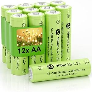 Howardly 1.2v AA Ni-MH Rechargeable Battery, Double A 900mAh 1.2V Rechargeable Battery Pre-Charged, High Capacity for Outdoor Solar Lights, Lawn Lamps, String Light (AA-900mAh-12pack