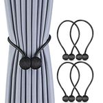 Magnetic Curtain Tiebacks Drapery Holdbacks for Curtains, Drapes, Living Room Bedroom Office Decor, No Tools Required (4 Pack, Black)