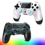 2pcs Wireless Controller for PS-4, Crack Design with RGB Light, 1000mAh Battery, 3.5mm Audio Jack, Gamepad Joystick with Dual Vibration/6-Axis Gyro Sensor/Touch Panel, Controller for PS-4/Pro/Slim/PC