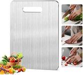 Moorle Stainless Steel Chopping Board, 15 x 11 inch Titanium Chopping Boards, Large Titanium Cutting Boards, Food Grade Cutting Board with Non-Slip Pad and Hooks, Dishwasher Safe Chopping Board