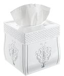 Creative Scents White Tissue Box Cover Square – Decorative Tissue Box Holder Square - Beautiful French Vintage White Tissue Holder For Bathroom With Durable Crafted Sliding Bottom For Tissues Cube Box