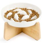 IDOGCHEW Raised Cat Slow Feeder Ceramic Elevated Bowl Anti-Gulping Anti Vomiting, Cat Puzzle Feeder for Wet Food Dry Food Slow Eating Healthy Diet Feeding Pet Bowls with Stand for Cat Kitty