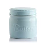 SWEEJAR Porcelain Butter Keeper Crock, Ceramic Butter Container for Soft Butter, French Butter Dish with Water Line(Turquoise)